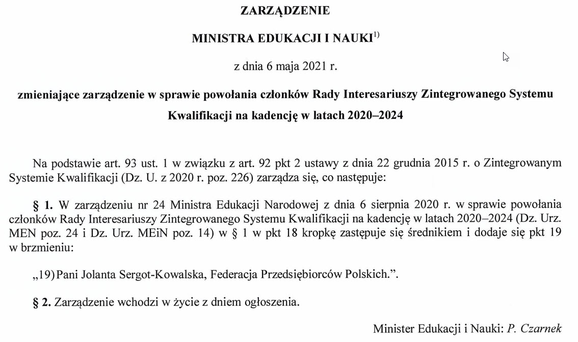 Zarządzenie Ministra Edukacji i Nauki